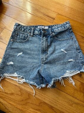 Zara Light Blue Distressed Denim Cutoff Shorts